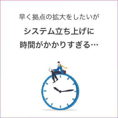 kadai1 早く拠点の拡大をしたいがシステムの立ち上げに時間がかかりすぎる…