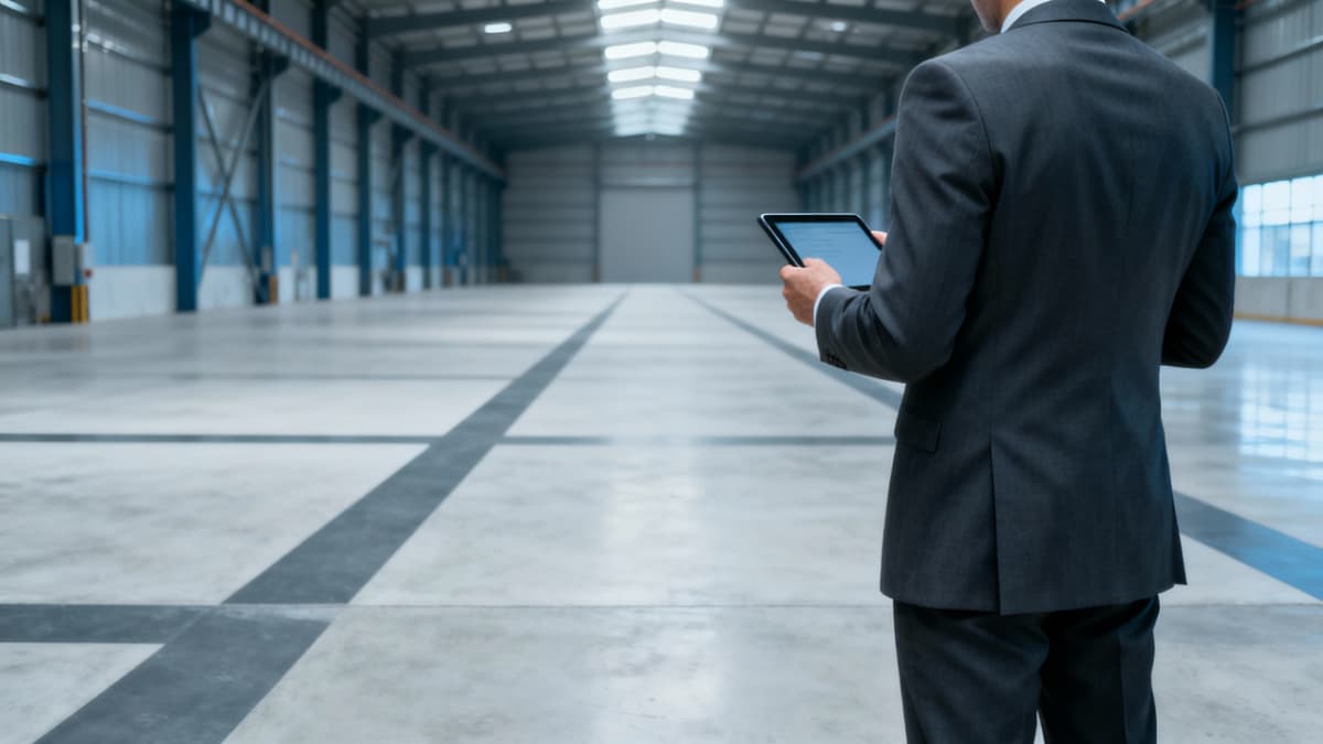 倉庫内で物流システムを触っている男性