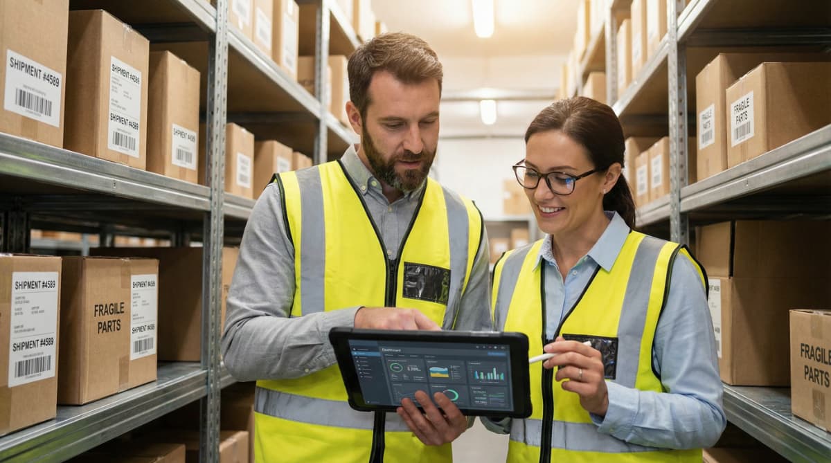 logistics-saas-2 物流SaaSが入っているタブレットを操作する従業員