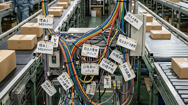 物流システムの構造が煩雑になっているイメージ画像