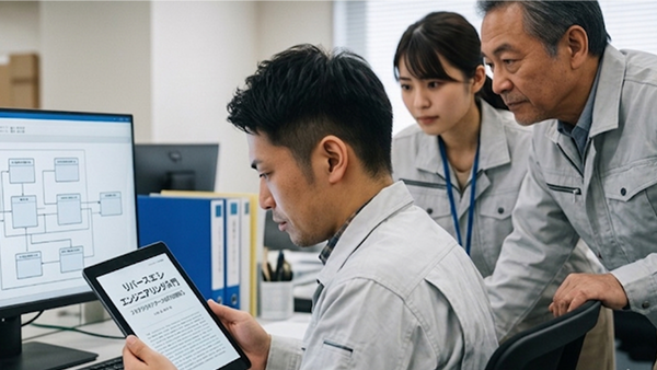 リバースエンジニアリング入門を社員みんなで読んでいる様子