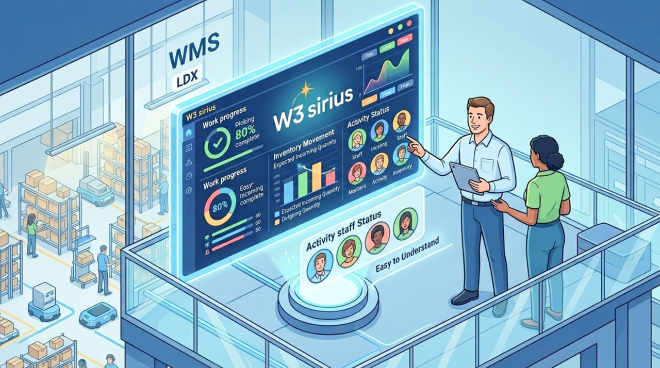 ホビー通販企業様のWMS＆GTP導入事例紹介。メインビジュアルの下に、業種（通販）、取り扱い品目（ホビー商品・フィギュア等）、倉庫規模（年商350億円超え）、活用サービス（倉庫管理システム W3 sirius・GTP棚輸送ロボット）をまとめたスペック表。